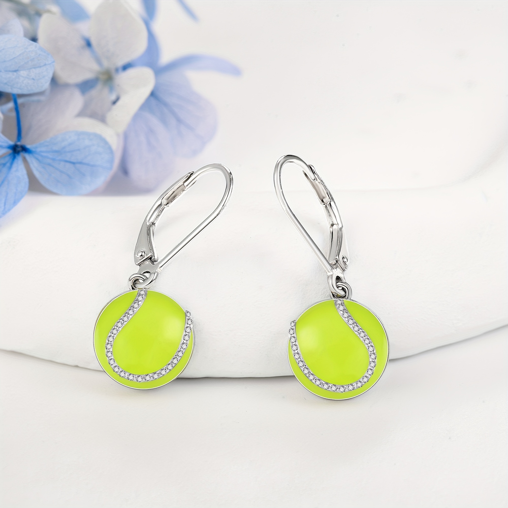 Sterling Silver Tennis Leverback Dangle Earrings, Gift for Women